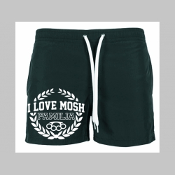 I Love Mosh Familia - plavky s mot&iacute;vom - plavkov&eacute; p&aacute;nske kraťasy s pohodlnou gumou v p&aacute;se a &scaron;n&uacute;rkou na dotiahnutie vhodn&eacute; aj ako klasick&eacute; kraťasy na voľn&yacute; čas